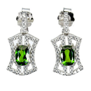 CHROME DIOPSIDE WHITE GOLD PLATED EARRINGS