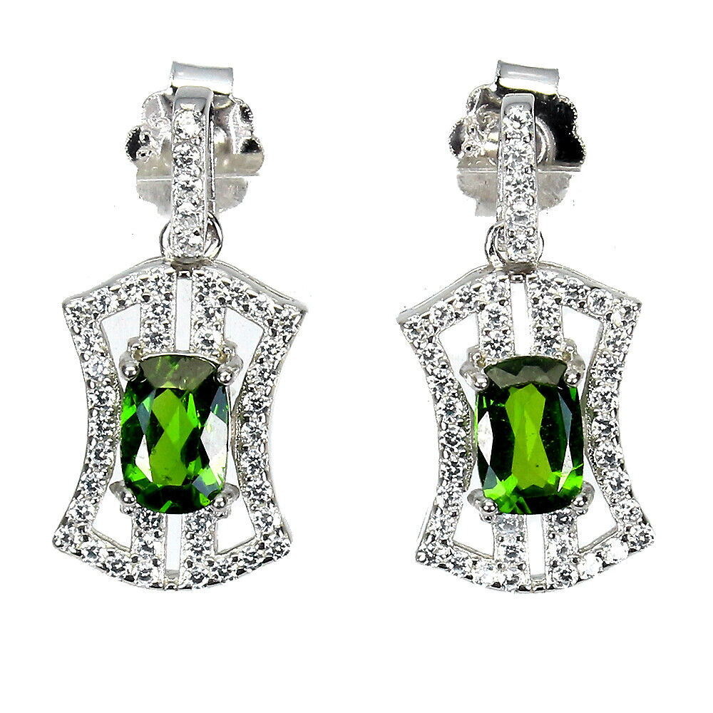 CHROME DIOPSIDE WHITE GOLD PLATED EARRINGS