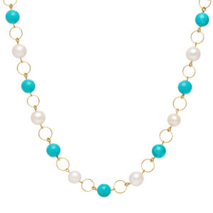 NATURAL TURQUOISE & FRESH WATER PEARLS LINK CHAIN